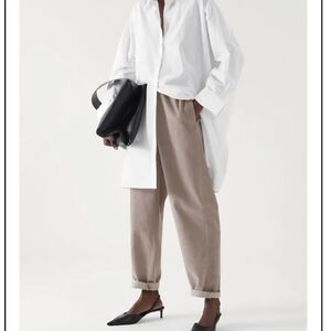 COS Relaxed Fit Corduroy Elastic-Waist Pants in Taupe Sz 10